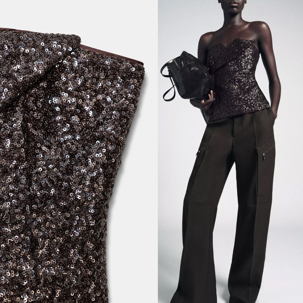 ZARA SEQUIN BUSTIER TOP ZW COLLECTION LIMITED EDITION